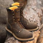 Carolina boots on a log